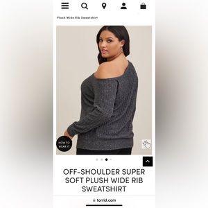 Torrid NWT size 2 Off Shoulder Super Soft Wide Ribbed Sweatshirt.